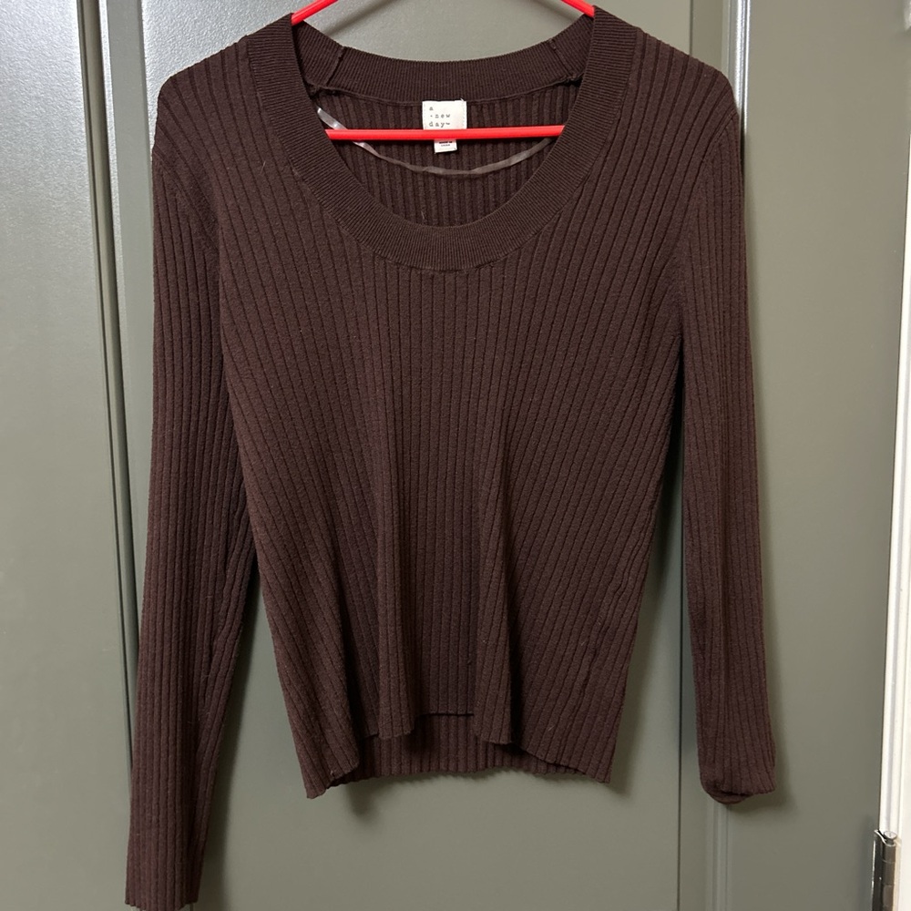a new day Chocolate Ribbed Long Sleeve Top